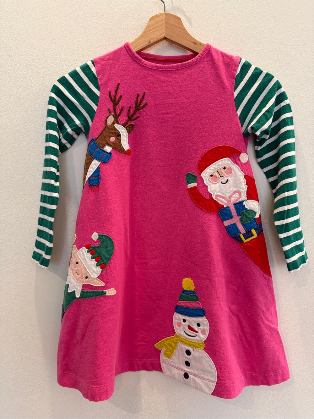 Mini Boden Festive Holiday Long-Sleeve Appliqué Dress - Size 6-7Y